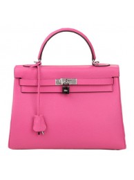 Knockoff Hermes Kelly 32cm Shoulder Bag Rose Original Leather K32 Silver Tl1650Lg61