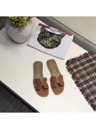 Knockoff Hermes lady leather fashion Slipper HO809HMJ brown Tl3362yK94