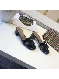 Knockoff Hermes lady leather Slipper HO814HMJ Heel high 5CM black Tl3346tU76