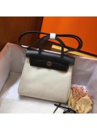 Knockoff Hermes mini Herbag Original Canvas Leather & Calfskin 45987 Offwhite&Black Tl442yK94
