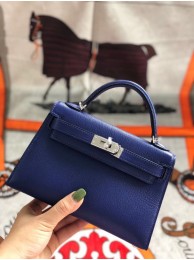 Knockoff Hermes original mini Kelly chevre mysore K19CM blue&silver Metal Tl598cS18