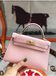 Knockoff Hermes original mini Kelly chevre mysore K19CM pink&Gold Metal Tl607fY84