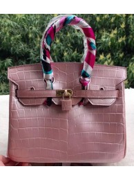 Knockoff High Quality Hermes Birkin 25CM Tote Bag Croco Leather H25TCO Pink Tl1101FA65