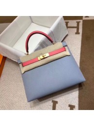 Knockoff High Quality Hermes Kelly 28cm Shoulder Bags Epsom Leather KL28 blue&Pink Tl717Lg12