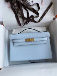 Knockoff High Quality Hermes Original Epsom Leather KEL2278 sky blue&gold-Tone Metal Tl371FA65