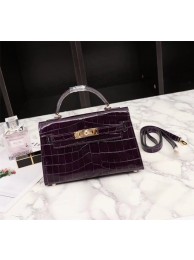 Luxury Hermes Kelly 19cm Tote Bag crocodile Leather KL19 purple Tl756UV86