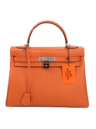 Luxury Hermes Kelly 32cm Shoulder Bag Orange Original Leather K32 Silver Tl1656Px24