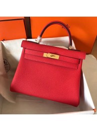 Luxury Hermes original Togo leather kelly bag KL320 red Tl708bE46