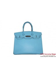 New Hermes Birkin 35CM Tote Bag Light Blue Palm Pattern Leather H6089 Silver Tl1872Uf80