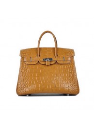 Newest 2012 Hermes Birkin 35CM Light Coffee Croco Leather Tote Bag Silver Tl1920fw56