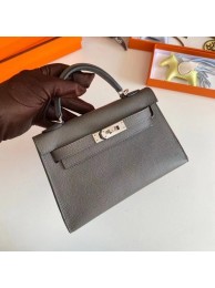 Quality Hermes Kelly 19cm Shoulder Bags Epsom Leather KL19 Silver hardware gray Tl200Vu63