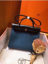 Replica Designer Hermes Herbag 31CM Original Canvas Leather & Calfskin 45987 Blue&Black Tl556Bb80
