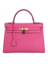 Replica Designer Hermes Kelly 32cm Shoulder Bag Rose Original Leather K32 Gold Tl1651Bb80