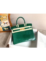 Replica Fashion Hermes Birkin Bag Original Leather crocodile HBK35 green Tl496yI43
