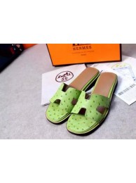 Replica Fashion Hermes Slipper Ostrich Leather HO0486 Green Tl3393HM85