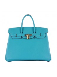 Replica Hermes Birkin 35CM Tote Bag Light BLue Grainy Leather Gold Tl1593ui32