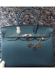 Replica Hermes Birkin 35CM Tote Bag Litchi Leather HB35GL Blue Tl1193TN94