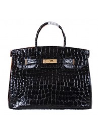 Replica Hermes Birkin 35CM Tote Bag Shiny Croco Leather H35C Black Tl1395HB48