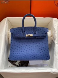 Replica Hermes Birkin Bag Original Leather Ostrich Skin HBK2530 Dark Blue Tl468EO56