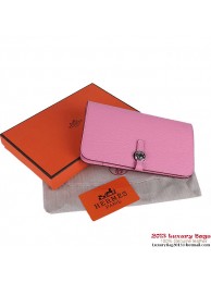 Replica Hermes Dogon Wallet Clemence Leather Travel Case H001 Pink Tl2280iu55