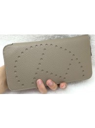 Replica Hermes Evelyn Long Zip Wallet Litchi A808 Grey Tl2120aG44