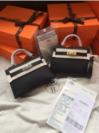 Replica Hermes Kelly 19cm Shoulder Bags Epsom Leather KL19 black Tl431cK54