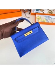 Replica Hermes Kelly 19cm Shoulder Bags Epsom Leather KL19 Gold hardware Electro optic blue Tl209Jw87