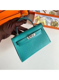 Replica Hermes Kelly 19cm Shoulder Bags Epsom Leather KL19 Silver hardware Lake blue Tl204Yn66