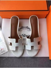 Replica Hermes Leather Slipper HO742 White Tl3383TN94