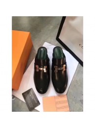 Replica Hermes Leather Slipper HO782LD Black Tl3375iu55
