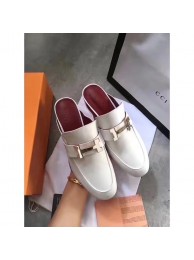 Replica Hermes Leather Slipper HO782LD white Tl3374UD97