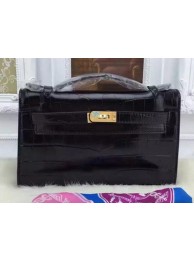 Replica Hermes MINI Kelly 22cm Tote Bag Croco Leather KL22 Black Tl974ls37