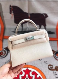 Replica Hermes original mini Kelly chevre mysore K19CM white&silver Metal Tl609ls37
