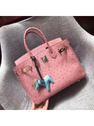 Replica Hermes Real ostrich leather birkin bag BK35 pink Tl745rH96