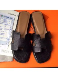 Replica Hermes Slipper Calfskin Leather HO0485 Black Tl3395Fi42