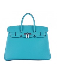 Replica Top Hermes Birkin 35CM Tote Bag Light BLue Grainy Leather Silver Tl1592Cq58