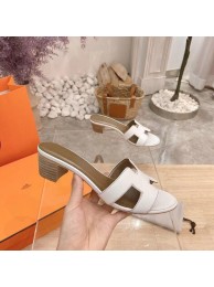 Replica Top Hermes lady leather Slipper HO814HMJ-2 Heel high 5CM White Tl3285ll80