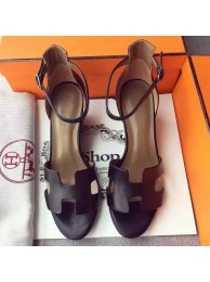 Replica Top Hermes Leather 70mm Sandal H0741 Black Tl3389Vx24