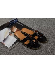 Replica Top Hermes Slipper Croco Leather HO0451 Black Tl3417Cq58