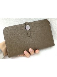 Top Hermes Dogon Combined Wallet Litchi Leather A508 Khaki Tl2101eo14