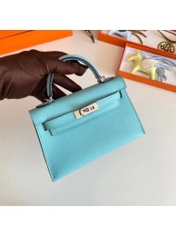 Top Hermes Kelly 19cm Shoulder Bags Epsom Leather KL19 Silver hardware sky blue Tl186yq38
