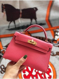 Top Hermes original mini Kelly chevre mysore K19CM Watermelon red&Gold Metal Tl587lE56
